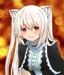 1girl al_bhed_eyes animal_ears bangs blush breasts cat_ears closed_mouth empty_eyes eyebrows hair_between_eyes highres long_hair looking_at_viewer medium_breasts nora_cat nora_cat_channel outsuchi red_eyes smile solo twintails upper_body virtual_youtuber white_hair 