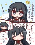  &gt;:) 1girl admiral_(kantai_collection) asashio_(kantai_collection) bangs black_dress black_hair blue_eyes blush bow closed_mouth collared_shirt comic commentary_request dress eyebrows_visible_through_hair gloves hair_between_eyes heart jacket kantai_collection komakoma_(magicaltale) long_hair long_sleeves mvp notice_lines red_bow remodel_(kantai_collection) shirt sleeveless sleeveless_dress smile sparkle translation_request very_long_hair white_gloves white_jacket white_shirt 