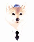  animal black_eyes black_neckwear clothed_animal commentary_request dog hat highres ilya_kuvshinov looking_at_viewer necktie no_humans original police_hat shiba_inu shirt solo whiskers white_shirt 