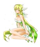  1girl absurdres bare_shoulders blush breasts cleavage detached_collar dress elf elsword green_eyes green_hair hair_ornament highres ip large_breasts long_hair looking_at_viewer pointy_ears rena_(elsword) solo very_long_hair 
