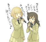  2girls blazer blush jacket kuroki_tomoko long_hair microphone multiple_girls music necktie short_hair singing sweatdrop uchi_emiri watashi_ga_motenai_no_wa_dou_kangaetemo_omaera_ga_warui! 