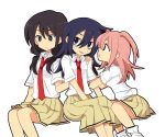  3girls bags_under_eyes green_eyes kuroki_tomoko long_hair multiple_girls necktie nemoto_hina pink_hair shirt sitting tamura_yuri twintails watashi_ga_motenai_no_wa_dou_kangaetemo_omaera_ga_warui! 