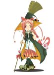  bad_id braid broom cape cat_ears child hat kneehighs original pink_hair red_eyes ribbon skirt socks twin_braids udonko witch witch_hat 