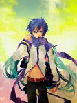  back-to-back back_to_back blue_hair couple green_hair hand_holding hatsune_miku holding_hands kaito natsume_(1-pico) natsume_(pixiv63431) solo twintails vocaloid 