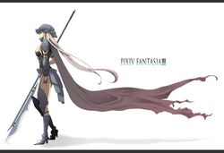  cape gauntlets greaves halberd helmet long_hair nicole pixiv pixiv_fantasia pixiv_fantasia_3 polearm warrior weapon white_hair 