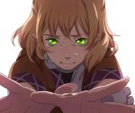  blonde_hair esukee face foreshortening glowing glowing_eyes green_eyes hands lips mizuhashi_parsee outstretched_hand pov short_hair tears touhou 