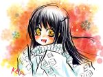  blush japanese_clothes k@de kimono long_hair nurarihyon_no_mago ringed_eyes scarf snow yellow_eyes yuki_onna yuki_onna_(nurarihyon_no_mago) 