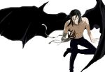  bandage bandages bat_wings black_hair blood+ extraction haji highres male official_art ponytail shirtless simple_background solo topless wings 