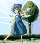  blue_eyes blue_hair cirno flower heart tetsuji touhou tree wings 
