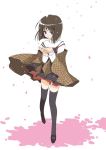  brown_hair cherry_blossoms kanon misaka_shiori petals plaid shawl short_hair tachibana_sakuya tachibana_sakuya_(artist) tartan thigh-highs thighhighs 