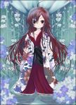  child floral_print flower japanese_clothes kimono kuhouin_murasaki kurenai long_hair red_eyes red_hair redhead tsuzuri tsuzuri_(itosousou) tuduri very_long_hair water 