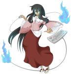 black_hair blue_eyes computer_keyboard computer_mouse fire houraisan_kaguya keyboard long_hair long_skirt mouse sandals skirt toritora touhou