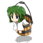  blue_eyes bucket floating girl_in_bucket green_hair hair_bobbles hair_ornament in_bucket in_container kisume lowres morino_harifu short_hair simple_background touhou twintails 