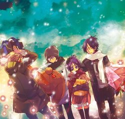  everyone eyepatch flower glasses katekyo_hitman_reborn katekyo_hitman_reborn! natsume_(1-pico) natsume_(pixiv63431) rokudou_mukuro scarf sky thighhighs 