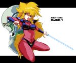  bodysuit energy_sword fight!_iczer-1 iczer-1 iczer_robo kannagi_kaname long_hair red_eyes shoulder_pads sword tatakae!!_iczer-1 very_long_hair weapon 