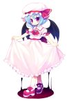 curtsey dress hat meito_(maze) remilia_scarlet short_hair skirt_hold smile solo touhou wings
