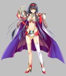  black_hair breasts cape chi_you chinese_mythology cleavage hairband large_breasts legs long_hair midriff navel riv solo standing thigh-highs thighhighs very_long_hair yellow_eyes yujie_shenji 