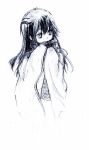 black_hair japanese_clothes kimono long_hair looking_back monochrome nurarihyon_no_mago scarf sketch snow yuki_onna yuki_onna_(nurarihyon_no_mago) 