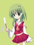 cosplay green_eyes green_hair hakurei_reimu hakurei_reimu_(cosplay) kochiya_sanae kogawa solo touhou 