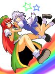  hairband haruka_(artist) harukatron hat hong_meiling izayoi_sakuya maid rainbow red_hair redhead ribbon short_hair silver_hair star touhou 