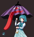  blue_hair geta highres karakasa karakasa_obake parody red_eyes short_hair style_parody tatara_kogasa tongue touhou umbrella wink zane 