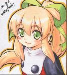  blush green_eyes hair_ribbon inoh_shin inou_shin ponytail ribbon rockman rockman_(classic) rockman_(original) roll smile 