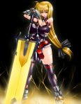  bleeding blonde_hair blood energy_sword fate_testarossa gao_(artist) gao_(naodayo) gloves highres long_hair mahou_shoujo_lyrical_nanoha mahou_shoujo_lyrical_nanoha_strikers muscle red_eyes ribbon sword thigh-highs thighhighs torn_clothes very_long_hair weapon wound 