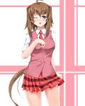  blue_eyes blush brown_hair highres kiriya_obu_gn long_hair mahou_sensei_negima mahou_sensei_negima! nagase_kaede school_uniform wink 