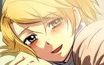  blonde_hair blush lying male short_hair solo tanaka_(pixiv) trap yamashita_satoru yellow_eyes 