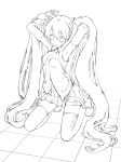  armpits boots detached_sleeves ginta hatsune_miku highres kneeling lineart long_hair monochrome navel skirt thigh-highs thigh_boots thighhighs twintails very_long_hair vocaloid zettai_ryouiki 