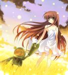  brown_hair clannad dress dutch_angle garbage_doll girl_from_the_illusionary_world grass hand_holding holding_hands long_hair paco robot sparkle 