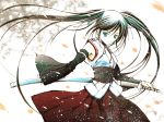  aqua_hair detached_sleeves hatsune_miku highres japanese_clothes katana long_hair moonsorrow sword very_long_hair vocaloid weapon 