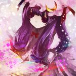  book bow bowtie colorful crescent duca expressionless hair_bow hat long_hair patchouli_knowledge pink_eyes purple_hair solo sparkle star touhou violet_eyes 
