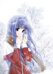  blue_hair kanon kuryuu long_hair minase_nayuki scarf school_uniform snow snowflakes 