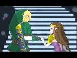  blonde_hair blue_eyes couple dress hand_holding link nintendo pointy_ears princess_zelda stairs super_smash_bros. the_legend_of_zelda 