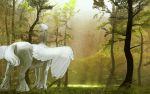  1600x1000 forest frostheim furumi_shouichi grass green highres nature pegasus pegataur sunbeam tree wallpaper white_hair wings 