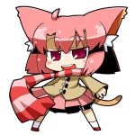  animal_ears blush cat_ears cat_tail chibi coat eroneko-san ikuwiron original pink_hair red_eyes scarf skirt smile striped striped_scarf tail 