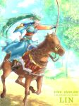  1girl arrow bow_(weapon) fingerless_gloves fire_emblem fire_emblem:_rekka_no_ken fire_emblem_heroes gloves green_hair holding holding_arrow holding_bow_(weapon) holding_weapon horse horseback_riding lyndis_(fire_emblem) ponytail quiver riding solo weapon 