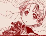  1girl abazu-red dutch_angle girls_und_panzer gloves looking_at_viewer monochrome orange_pekoe short_hair solo st._gloriana&#039;s_military_uniform tegaki tegaki_draw_and_tweet 