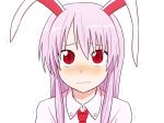  1girl animal_ears bangs chama_(1480) commentary_request frown long_hair looking_at_viewer necktie portrait purple_hair rabbit_ears red_eyes red_neckwear reisen_udongein_inaba solo tearing_up touhou trembling white_background 