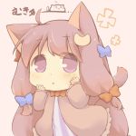  1girl ahoge animal_ears bow cat chestnut_mouth chibi commentary_request crescent eyebrows_visible_through_hair eyes_visible_through_hair hazuki_ruu long_hair patchouli_knowledge purple_hair solo touhou violet_eyes 