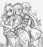  3girls alternate_costume aqua_(fire_emblem_if) fire_emblem fire_emblem_if greyscale hands_on_hips hinoka_(fire_emblem_if) md5_mismatch monochrome multiple_girls my_unit_(fire_emblem_if) resized ryev thighs upscaled 