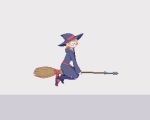  1girl animated animated_gif blue_eyes blue_hat broom broom_riding closed_eyes flying_sweatdrops full_body glasses hat hat_ribbon kneehighs little_witch_academia lotte_jansson orange_hair red-framed_eyewear ribbon saino school_uniform short_hair smile solo witch_hat 