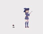  1girl animated animated_gif belt blinking blue_hat blue_legwear brown_hair carnivorous_plant grey_background hat kagari_atsuko kneehighs little_witch_academia long_hair long_sleeves magic open_mouth pixel_art red_eyes saino school_uniform smile solo standing wand witch witch_hat 