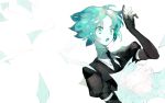  1other androgynous aqua_eyes aqua_hair bug butterfly colored_eyelashes elbow_gloves gem_uniform_(houseki_no_kuni) gloves highres houseki_no_kuni insect lunch_(lunchicken) necktie open_mouth paper phosphophyllite short_hair solo upper_body white_background 