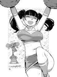  alternate_hairstyle armpits breasts cheering cheerleader crop_top eric_muentes large_breasts long_hair madeline_(eric_muentes) midriff miniskirt mole navel original panties pantyshot pantyshot_(standing) pom_poms sketch skirt solo_focus standing sweat twintails underwear 