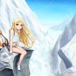  1girl artist_request boots braid highres long_hair mountain red_eyes sako_rk_95_(upotte!!) solo upotte!! 