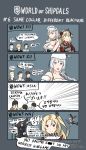  4koma 5girls 6+boys admiral_hipper_(azur_lane) anchor_symbol aurora_(azur_lane) azur_lane belfast_(azur_lane) bird blonde_hair blue_eyes bow_(weapon) braid breasts brown_hair censored_text cleveland_(azur_lane) comic commentary crossed_arms dated emphasis_lines english enterprise_(azur_lane) french_braid fur_hat green_eyes greythorn032 hat highres indonesian korean large_breasts long_hair maid_headdress multiple_boys multiple_girls open_mouth red_eyes russian side_ponytail smile sweat translation_request ushanka weapon white_hair world_of_warships 