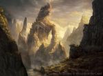  alayna_danner artist_name clouds cloudy_sky commentary dragon english_commentary fantasy magic:_the_gathering mountain nature no_humans outdoors overcast river scenery skull sky watermark 
