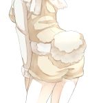  1girl alpaca_suri_(kemono_friends) alpaca_tail ass back from_behind fur-trimmed_shorts fur-trimmed_sleeves fur_trim hand_on_own_thigh highres kemono_friends long_sleeves out_of_frame pantyhose pantyhose_under_shorts scarf shorts simple_background solo standing sweater tail tenya upper_body white_background white_legwear 